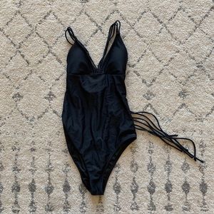 Volcom Black Strappy Halter One Piece Swimsuit